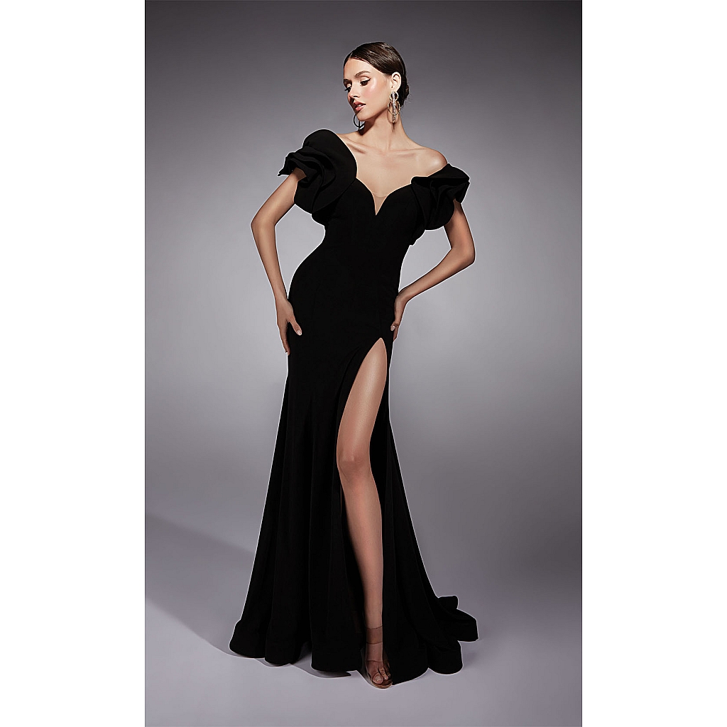 strapless open back dress Long V-Neck Dress With Floral Beaded Appliqué